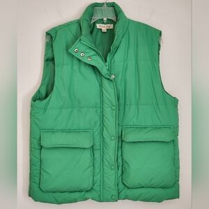 Vine & Love Puffer Vest Zipper Placket Snaps Pockets Sz L